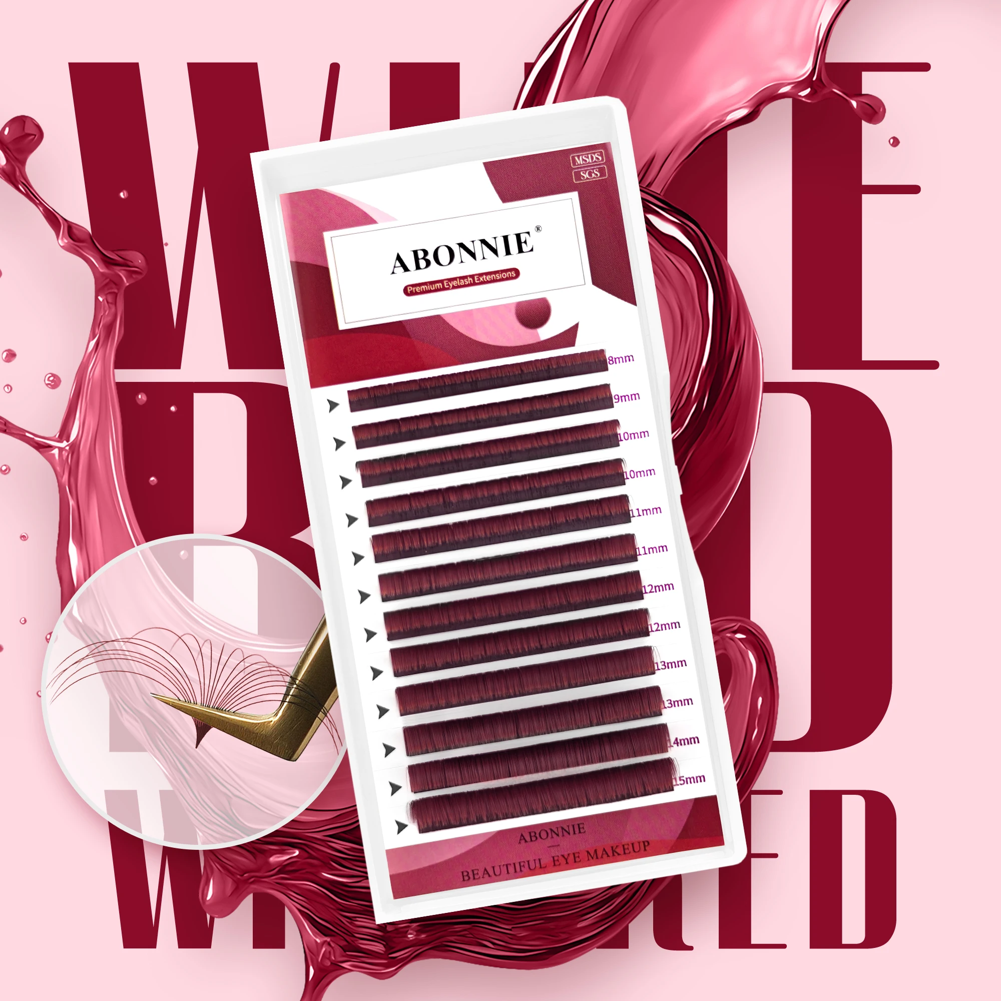 ABONNIE Weinrote Easy Fanning Wimpernverlängerungen, Weiche Volumen-Wimpern in Burgunderrot, Automatisch Fächernde Wimpern-Extensions – Detail 1