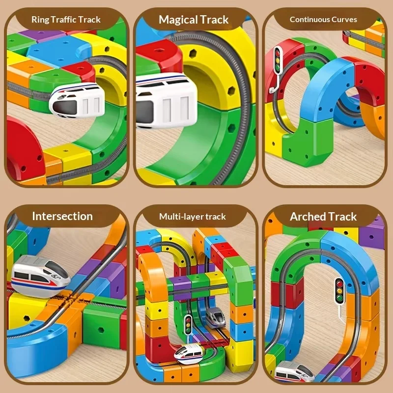 مجموعة مسارات مغناطيسية كهربائية مع مركبات مضادة للجاذبية - 100+ قطعة ألعاب بناء جذعية، لعبة هدية إبداعية للسكك الحديدية للأطفال