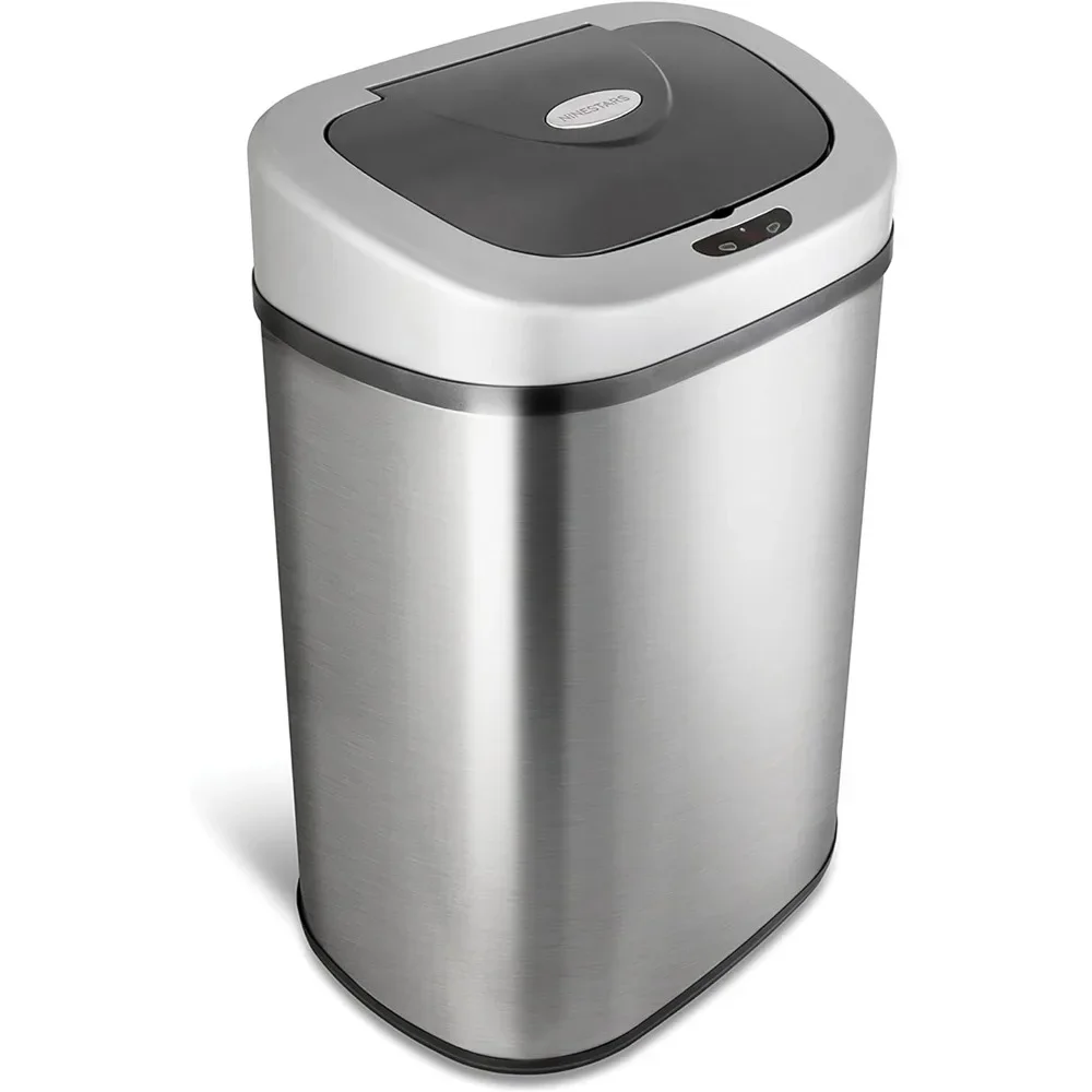 

Automatic Touchless Infrared Motion Sensor Trash Can with Stainless Steel Base & Oval, Silver/Black Lid, 21 Gal