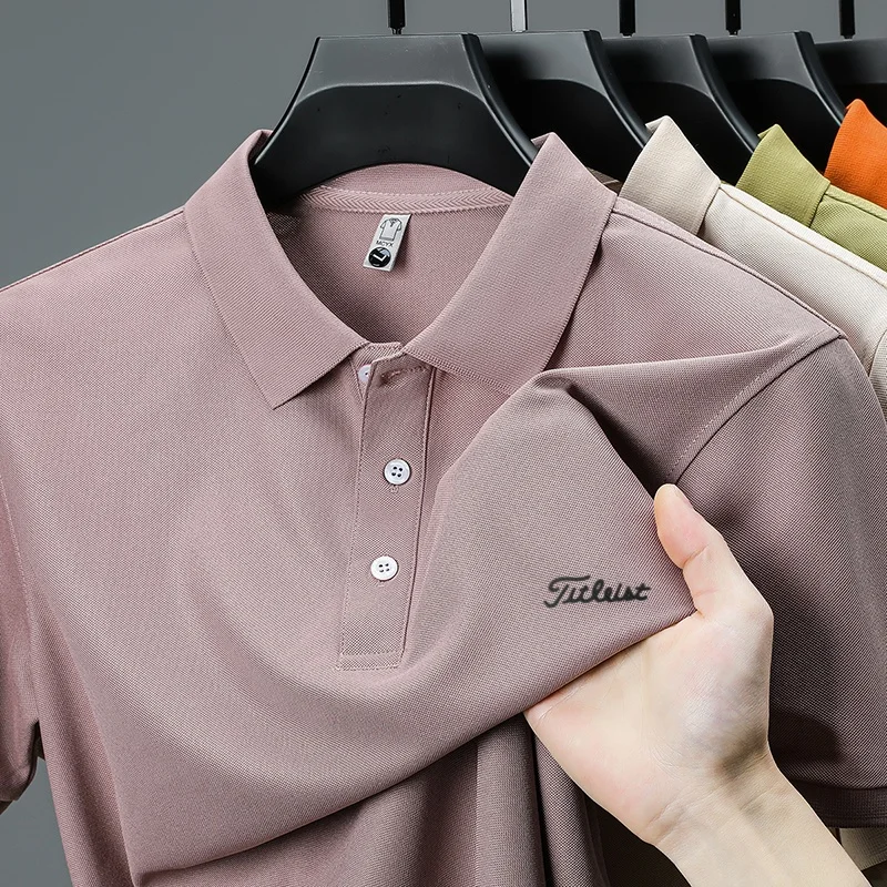 Business Casual Herren Neues Kurzarm-Poloshirt mit Kragen und Knöpfen, Einfarbig mit Schriftzug, Bequemes Atmungsaktives Herren-T-Shirt – Detail 18