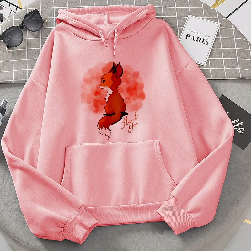 Winter Fall Cute Fox Printed Women Hoodies Sweatshirts Hipster Hoodie Kawaii Aesthetic Harajuku Graphics Clothing Tops Female