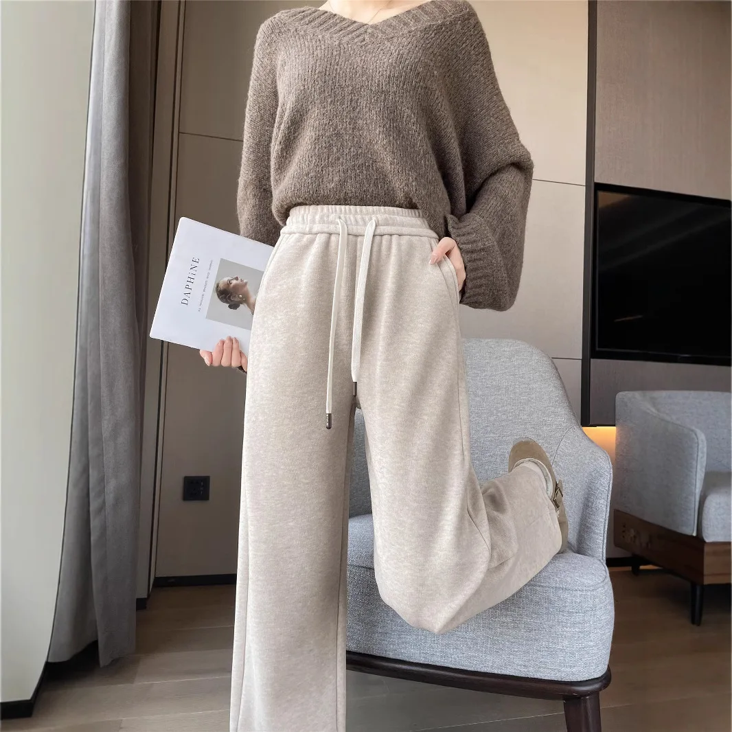 Pantalones de pierna ancha para mujer Otoño Invierno cintura alta drapeado adelgazante Casual suelto tubo recto Fce interior fino arroz