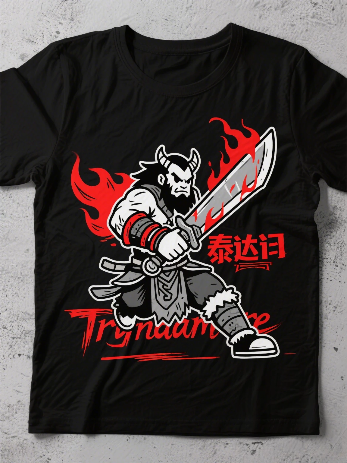 

Trendy Cotton T - Shirt: Bold Tryndamere Illustration with Fiery Accents, A Must - Have for League Aficionados Harajuku Gothic