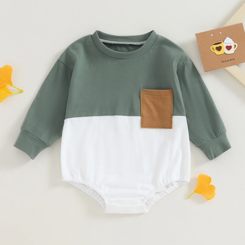 

Suefunskry Baby Boy Long Sleeve Rompers Infant Spring Fall Contrast Color Round Neck Bodysuit Newborn Casual Jumpsuits