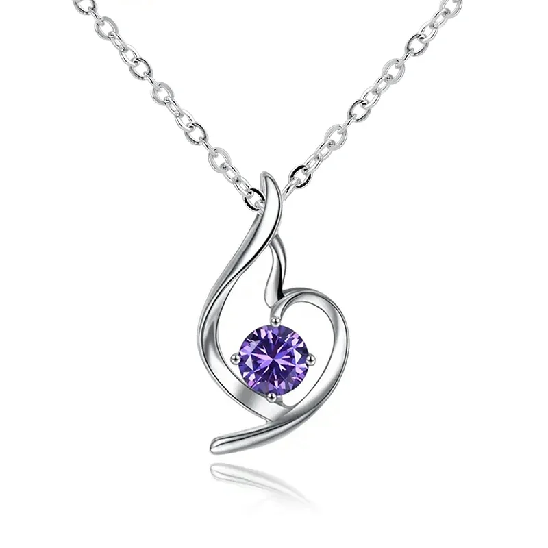 Huitan Charming Lila/Weiß CZ Anhänger Halskette für Frauen Temperament Elegante Braut Hochzeit Hals Zubehör Ewigkeit Schmuck