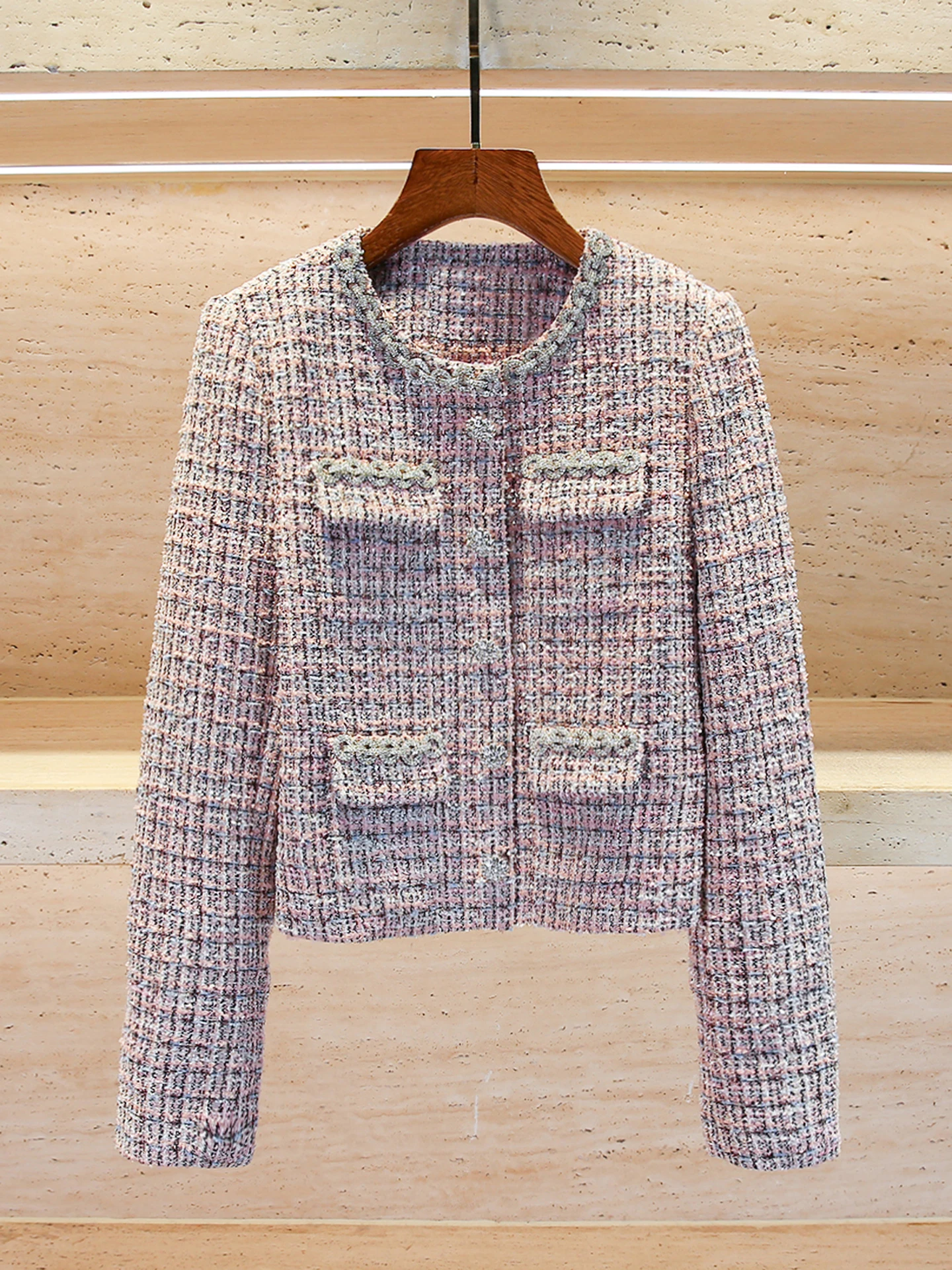 

Твидовый открытый кардиган Ele Diamond Embellied, женская осенняя модная верхняя одежда Sweet Little Fraance Sle SP Home South Oil