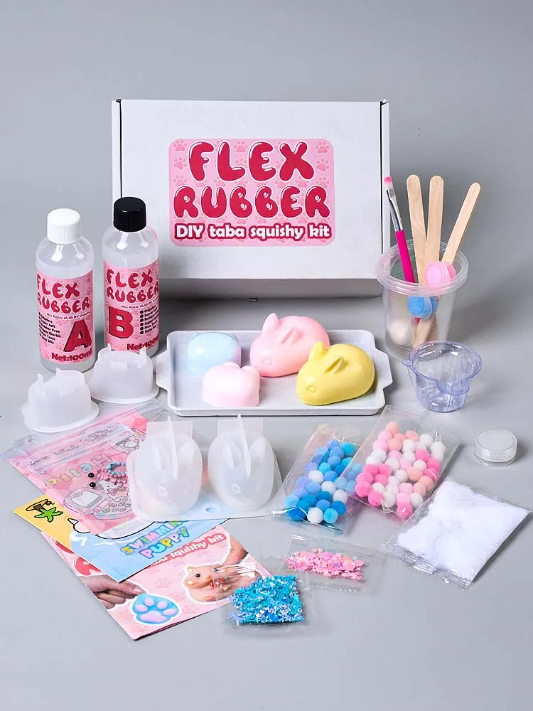 Zestaw DIY Taba Squishy Kit do robienia gniotków z płynnego żelu i silikonu, idealny prezent antystresowy z uroczymi kreskówkowymi kotami i królikami. — 2