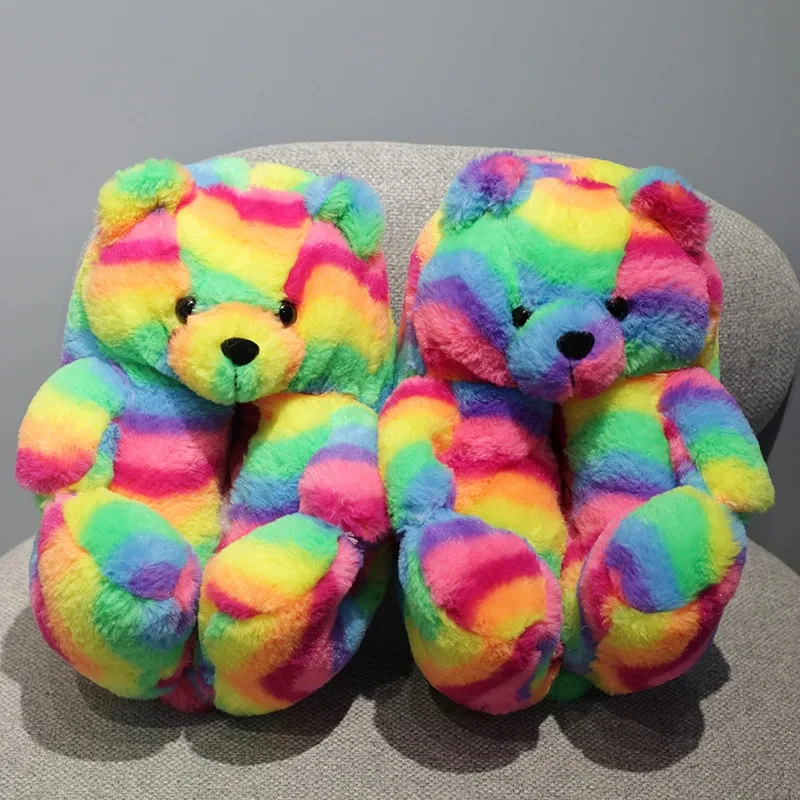 Custom Cute Animal Slippers Indoor Slides Slippers Plush Toys Soft Ladies Teddy Bear Slippers House Bedroom Fur Winter for Women