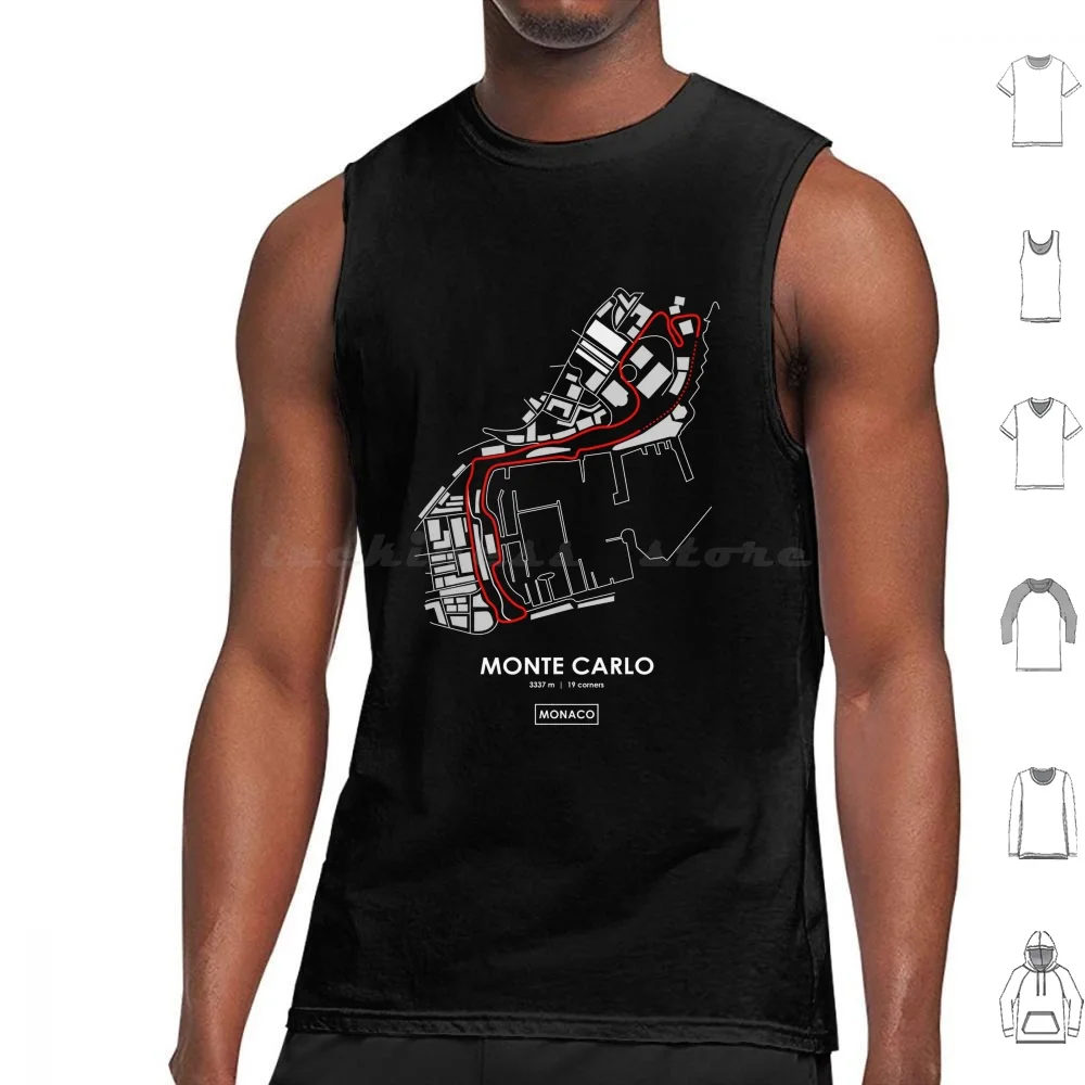 Montecarlo-Monaco Track Map 2.0 Camisetas sin mangas rojas Algodón estampado Monaco Monte Carlo Montecarlo One Track Map Circuit Gp Prix