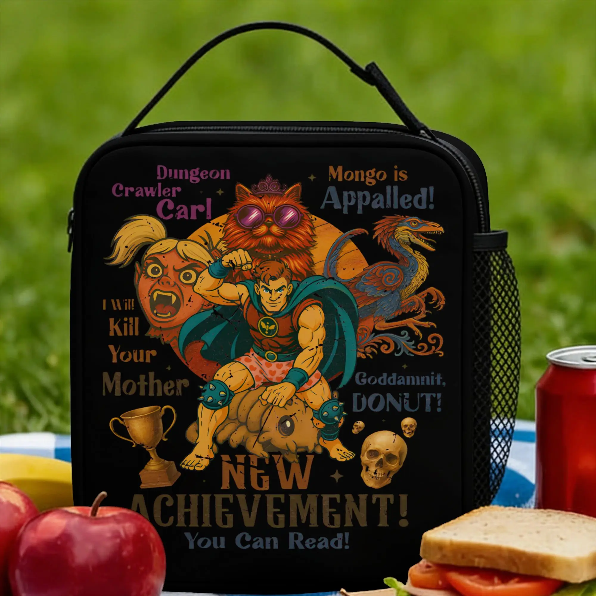 Dungeon Crawler Carl Lunch Bag Retro Bookish Lunch Box For Women Travel Portable Insulated Cooler Bag Waterproof Tote Handbags