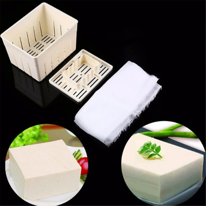 DIY Plastic Tofu Press Mould Homemade Tofu Mold Soybean Curd Tofu Making Mold With Cheese Cloth Kitchen Cooking Tool Set