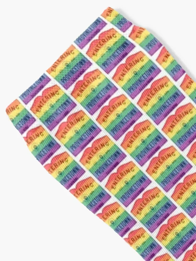 Entering Provincetown Rainbow Road Sign Socks retro custom sports Man Socks Women's