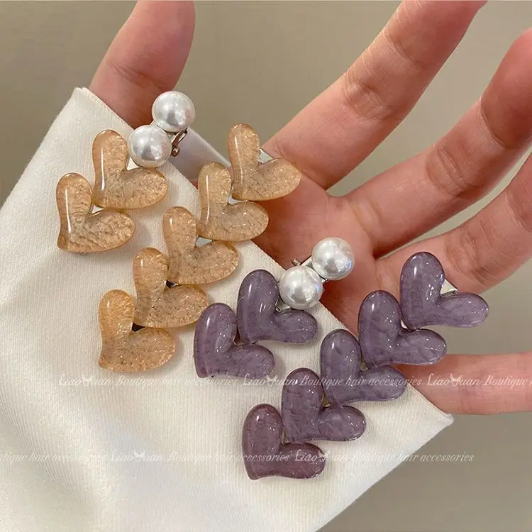 

New Cute Heart shaped Pearl Hair Clip Korean Elegant Double Toothed Claw Clip Side Hair Buckle Anti slip Hair Clip for Girls