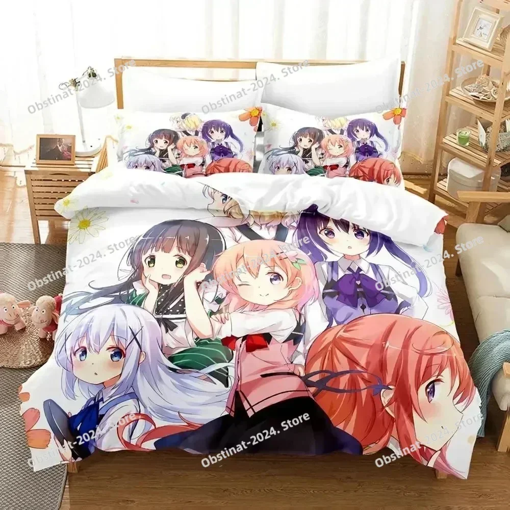 Anime Is the Order a Rabbit Bedding Set Duvet Cover Bed Set Quilt Cover Pillowcase Comforter king Queen Size Boys Adult