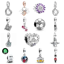 2024 New 925 Sterling Silver Angle love Beads Plum colored barbell Pendant Charms Fit Original Pandoo Bracelet DIY Gift Women