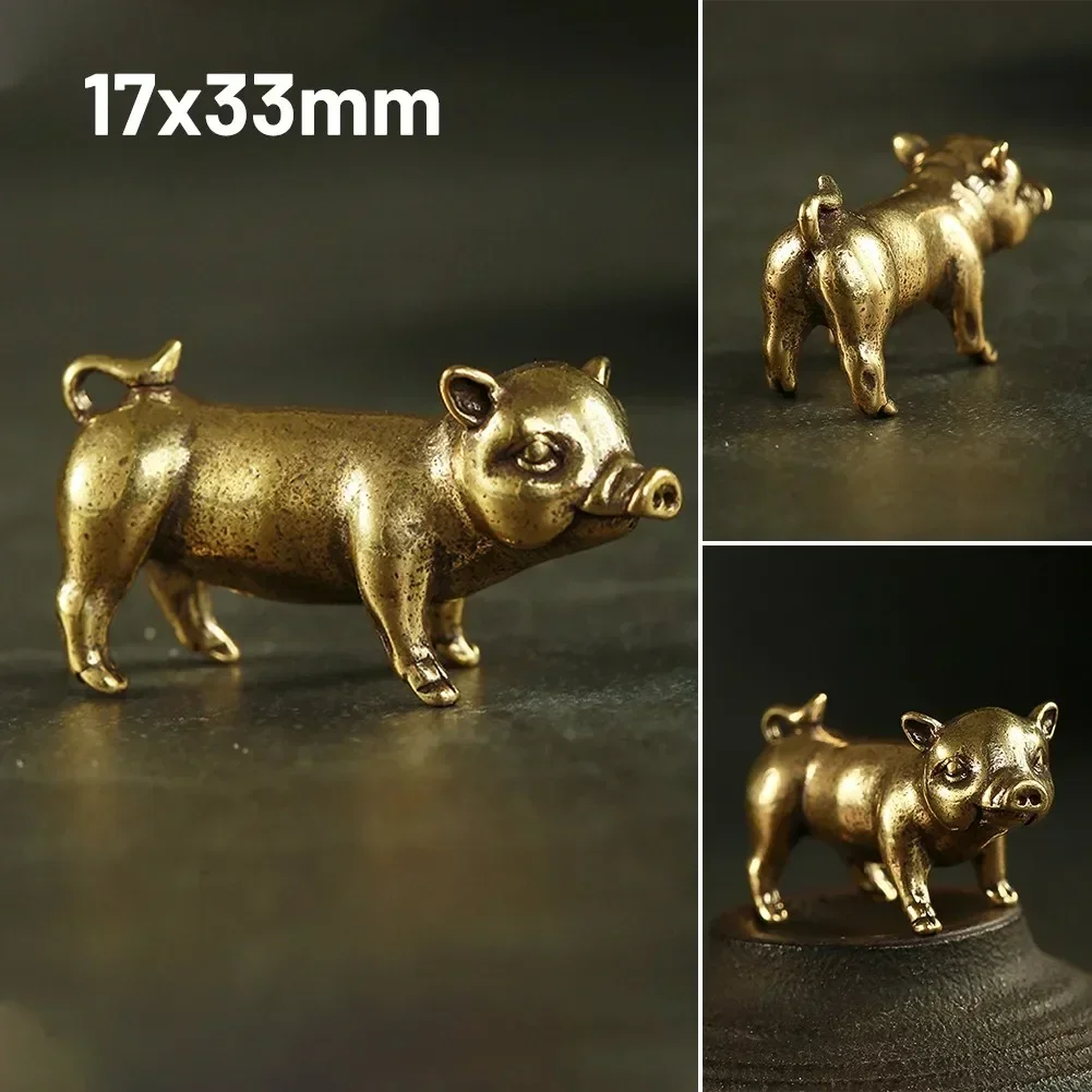 1pcs Pure Brass Ornaments Brassware Pig 3.3*1.7cm Chinese Zodiac Pig, Ornaments, Metal Pendants Ornaments Home Figurines