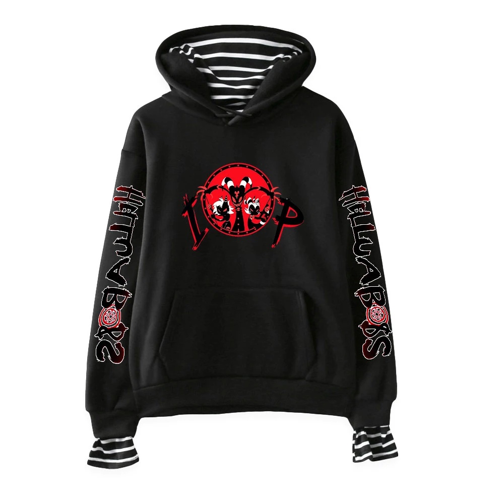 Helluva Boss Hoodies Women Men Fashion Fake Two Piece Hoodie Hip Hop Y2k Sweatshirt Harajuku Streetwear American Anime Clothes