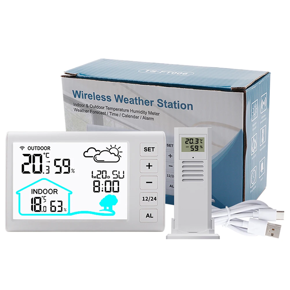 Imagem -06 - Medidor de Umidade de Temperatura Interna com Função Despertador Sensor Externo Time Display en ge fr it ne es da Pcs por Conjunto