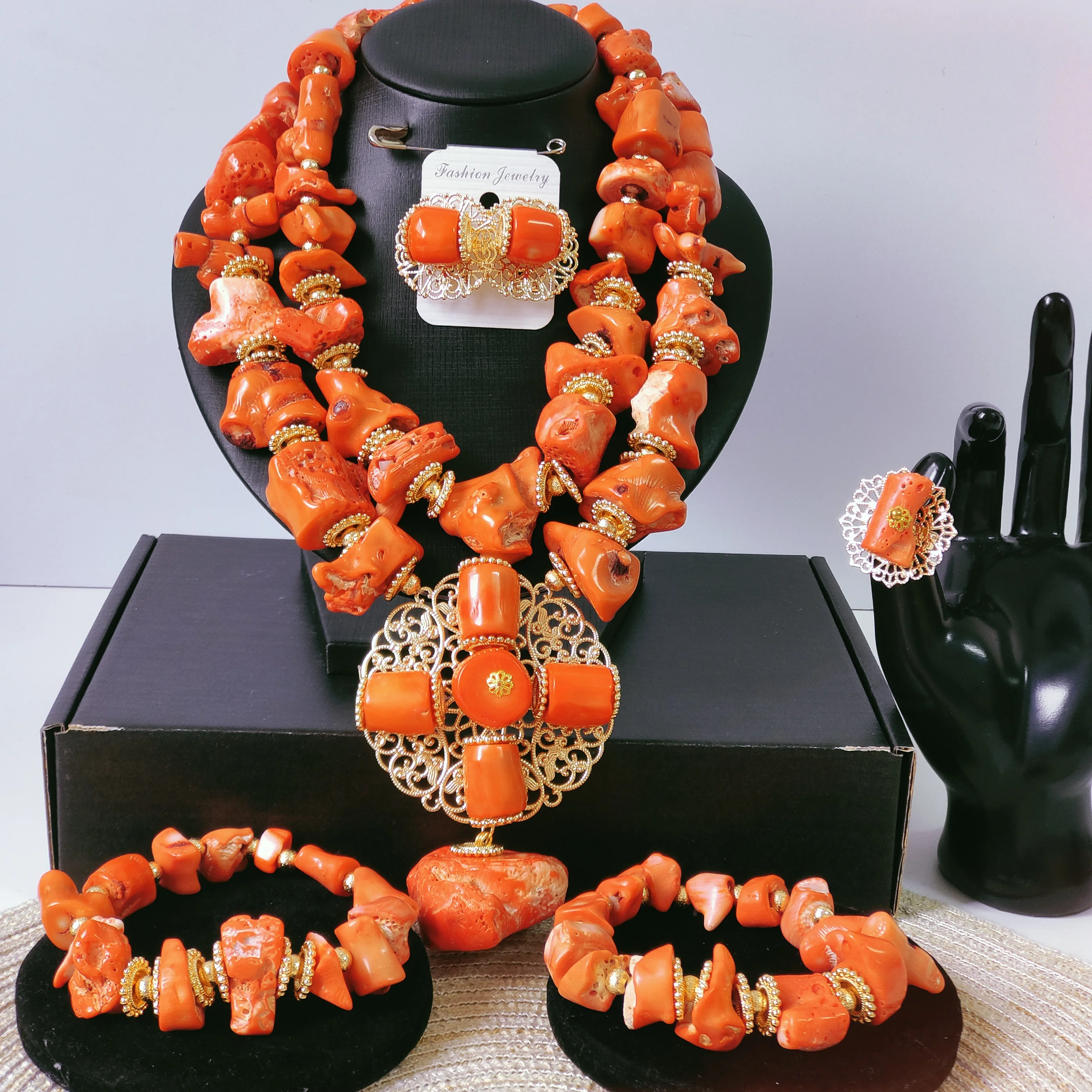 nigerian wedding bridal gifts orange original coral african beads jewelry sets for women