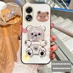 A 35 A58 Luxury Cute Bear Phone Holder Case On For Oppo A31 A32 A35 A36 A38 A58 A58X A57 A55 A54 A52 4G 5G 2020 2022 Stand Cover