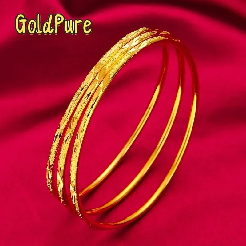 Goldpure 9999 24K Real Gold Bracelet for Women 999 Three Lives Three Generations Smooth Starry Sky with Fine Circles 24K Jewelry