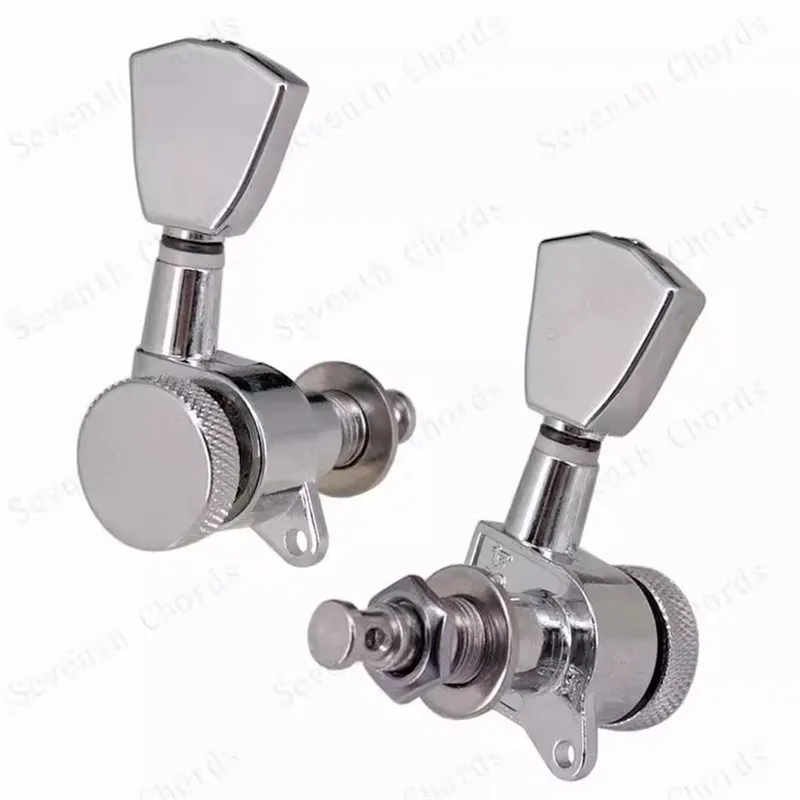 A Set Chrome Locked String Tuning Pegs Tuners Machine Heads For Acoustic Electric Guitar Accessories With Retro Trapezoid Handle