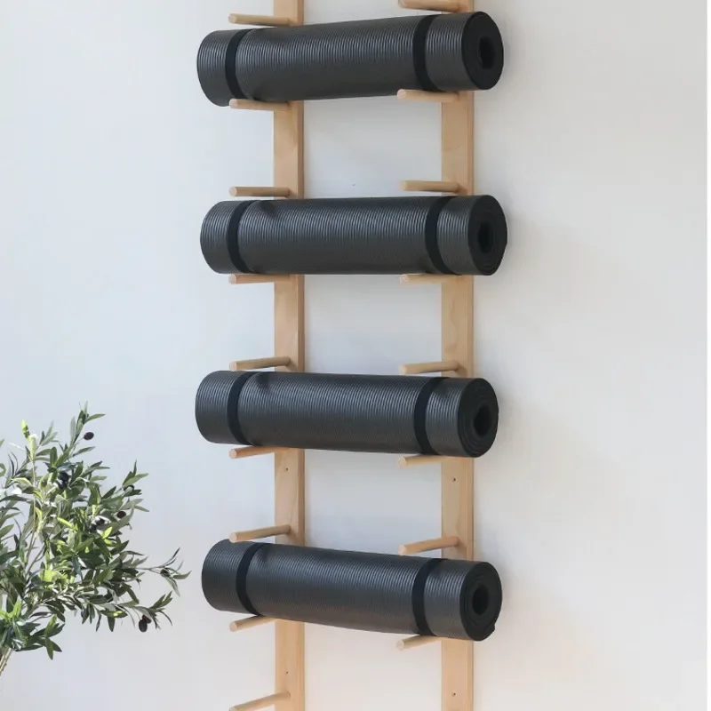 Solid Wood Storage Rack for Yoga Studio Wall Foam Shaft Storage Shelf Pilates Storage Rack Fitness Equipment