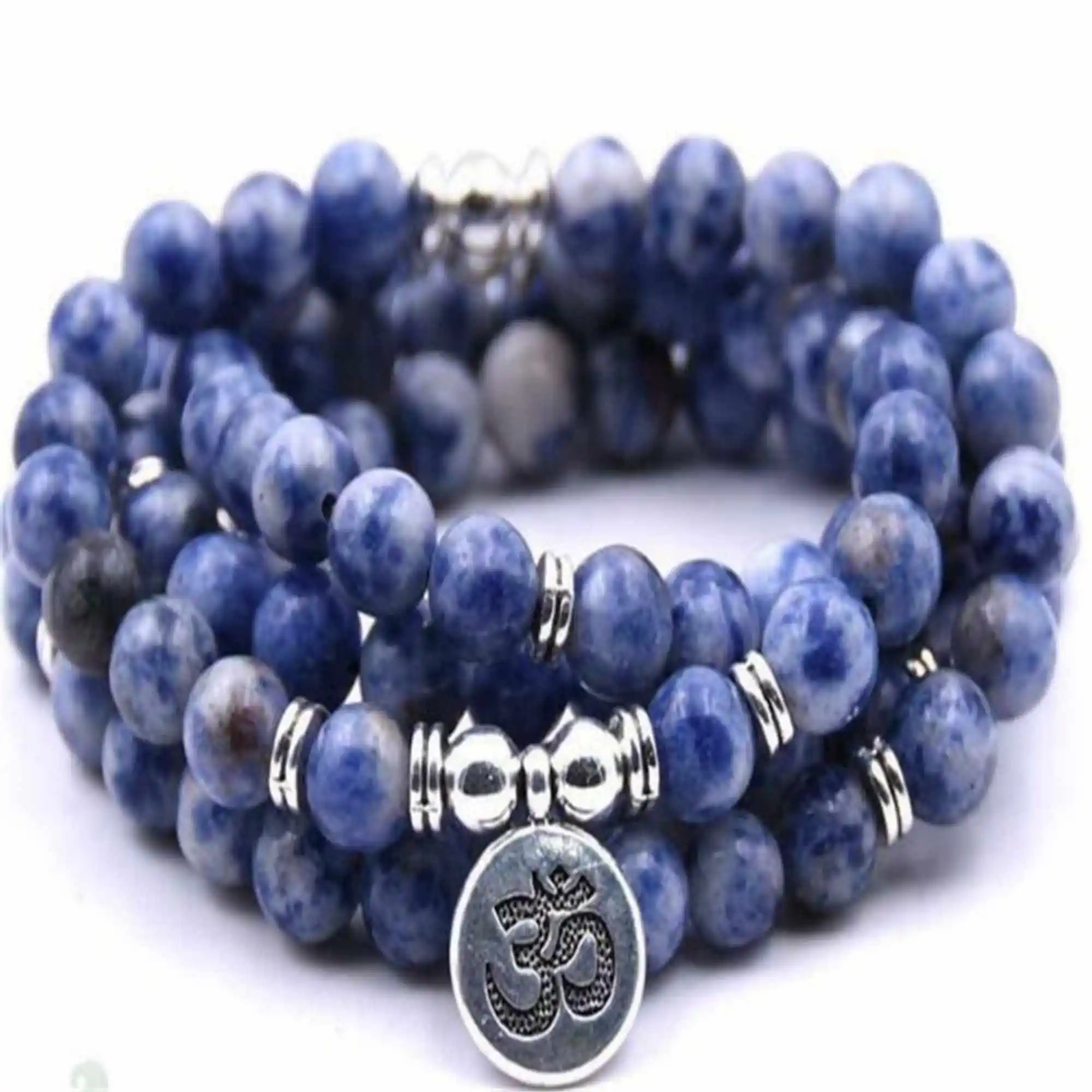 

6mm Blue Stone Bracelet 108 Beads Buddha Pendant Wrist Health Bodhi Artisan Bangle Mala Gift Japa Wear Prayer