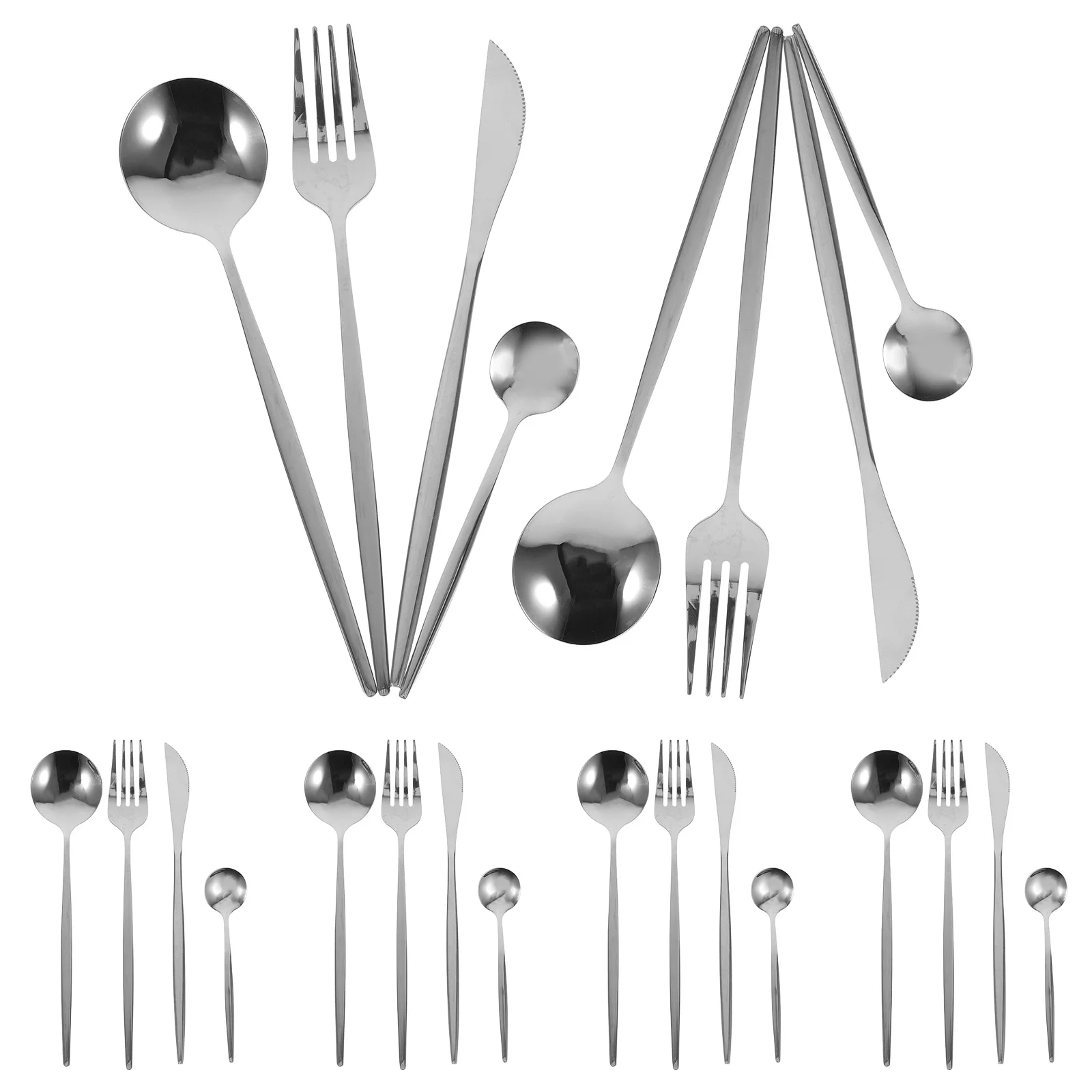 

6Sets Stainless Steel Tableware Complete Cutlery for Steak Western Food Dinner Parties Reusable Forks Spoons Cutters Set