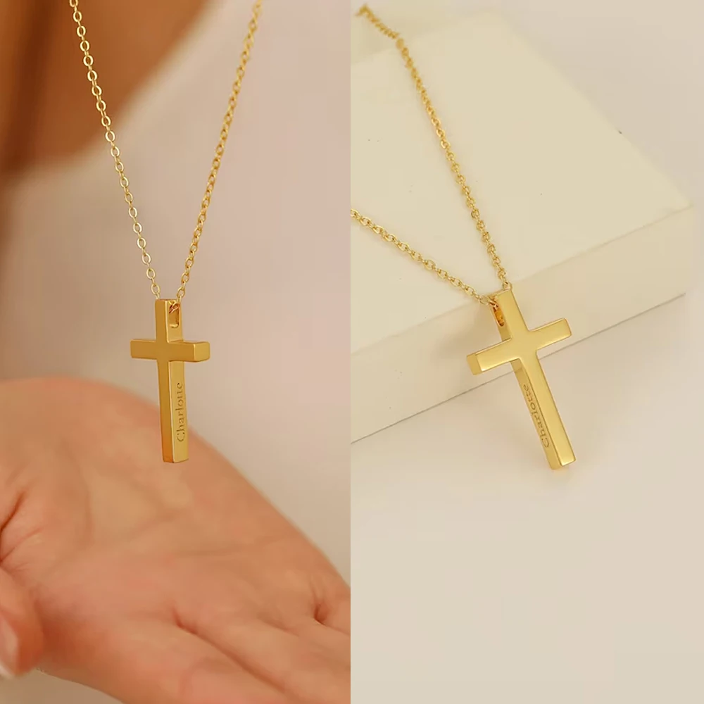 Cross Necklace Customize Engraved Name Stainless Steel Jewelry for Women Personalised Cross Pendant To Pray Choker Collier Croix