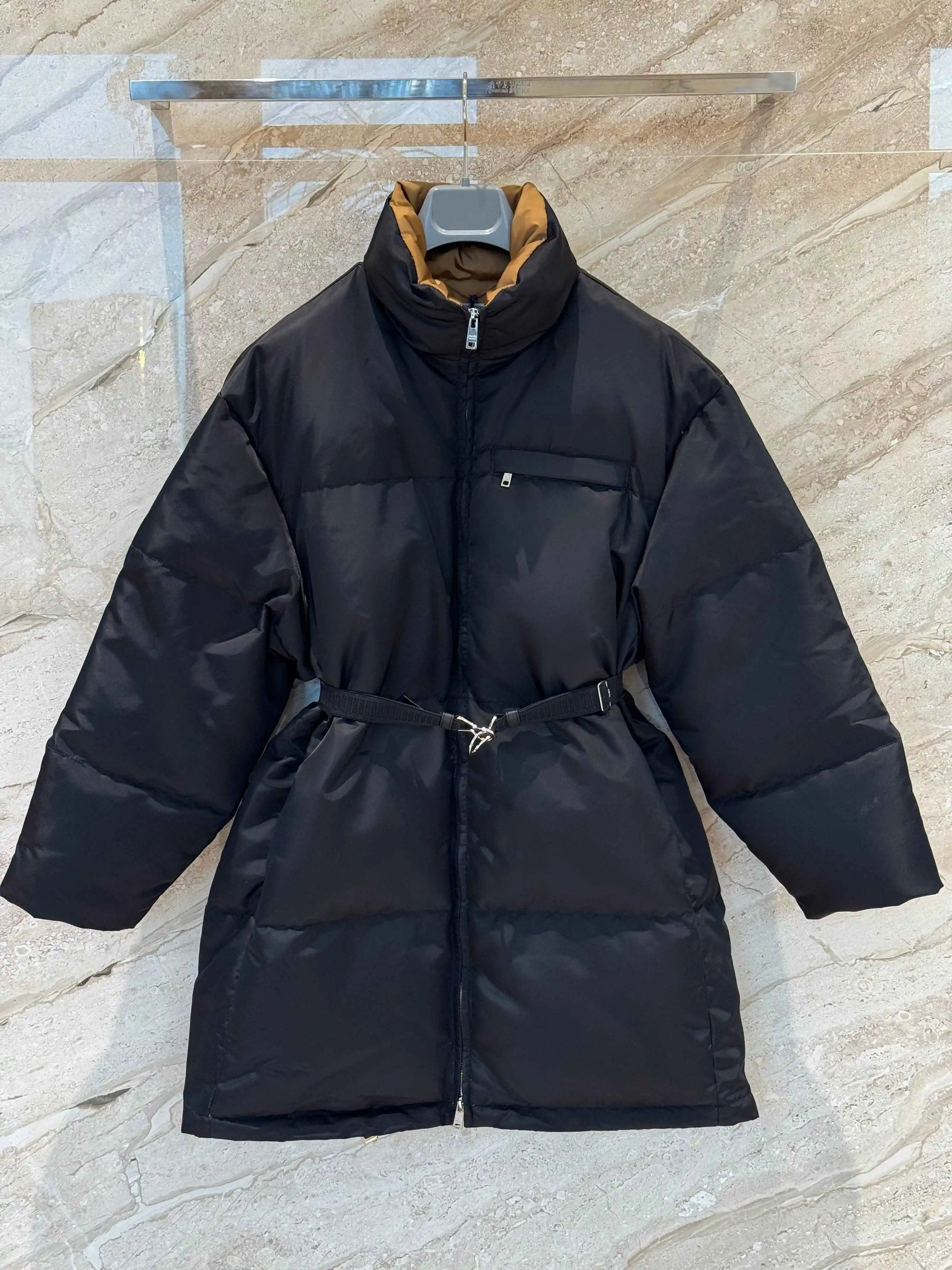 

2025 Winter New Re-Nylon 90 White Goose Down Belted Mid-Length Stand Collar Straight Versatile Parka