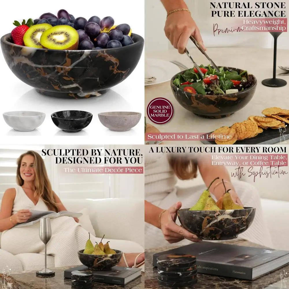 

Luxury Black Marble Fruit Bowl - Elegant Decorative Bowl for Coffee Tables and Kitchen Counters - Heavyweight Kitchen Decor
