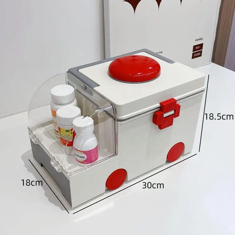 1Pc Home Portable Cartoon Cute Ambulance Shape Medicine Box Large Capacity Children Babies Medicine Drug Storage Box