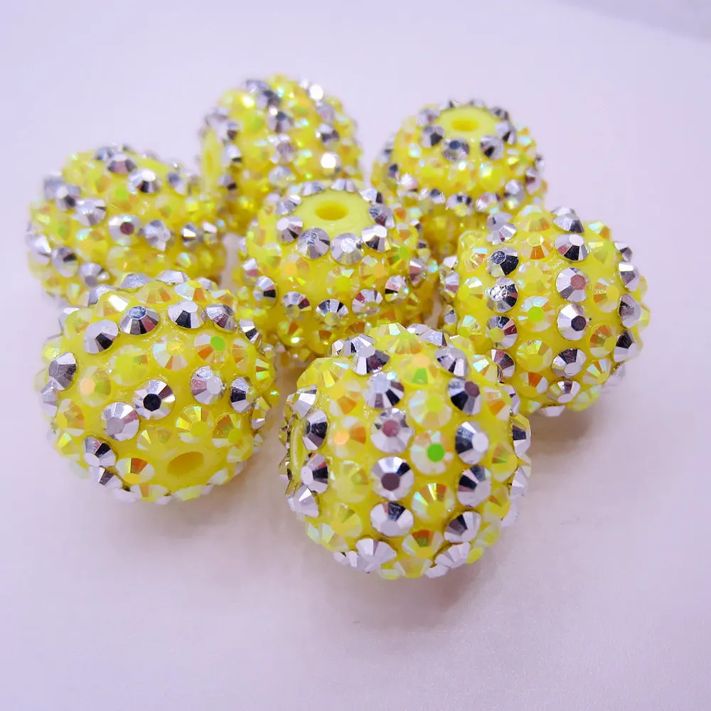 Imagem -02 - Duplo Cor Amarelo e Prata Listrado Resina Rhinestone Bead Faça Você Mesmo Mão Fazendo Acessório de Jóias para Crianças Cor Dupla 20 mm 50 Pcs Novo 2024