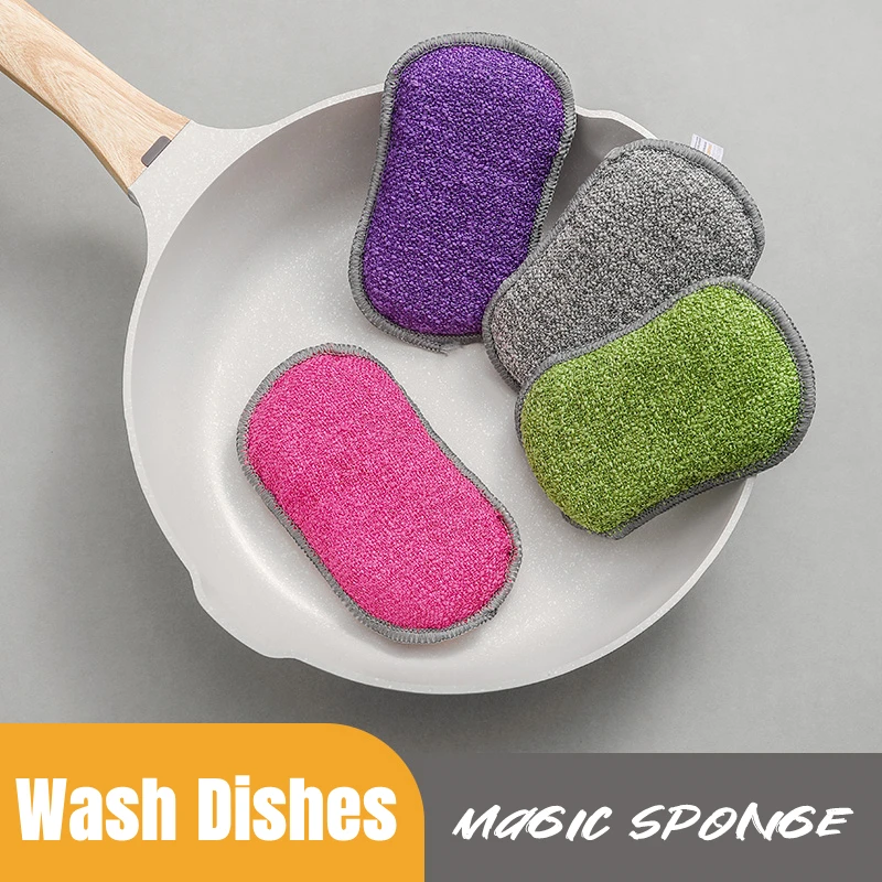 Reusable Kitchen Dishwashing Sponge Don\'t Hurt Pot Magic Sponge Non-stick Oil Sponge Dishcloth Bathroom Household Cleaning Tools