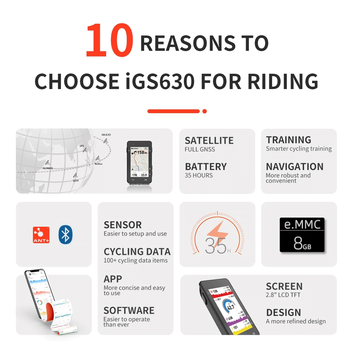 IGPSPORT iGS630 Computer da bici Mappa globale Computer da ciclismo Computer da bici wireless GPS 35 ore di durata della batteria Supporto Smart