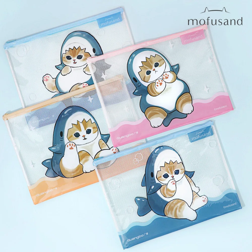 A4/A5 Genuine Mofusand Shark Cat Document Pouch School Stationery Storage Bag Cartoon Mesh Zipper Waterproof Folders Girls Gifts view 6