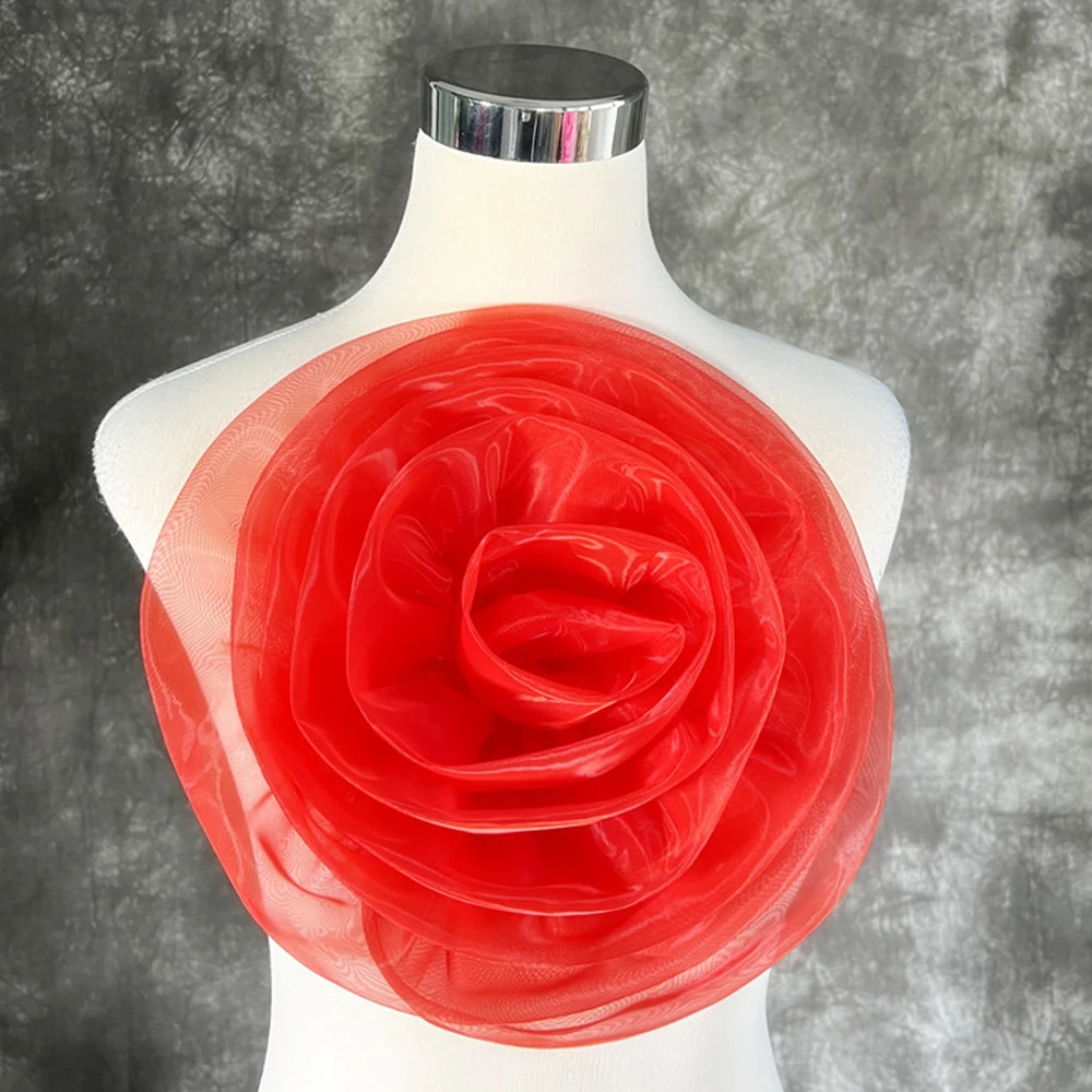 Fashion 28cm 3D Big Red Large Cloth Fabric Sewing Applique DIY Sew Handmade Chest Flower Wedding Party