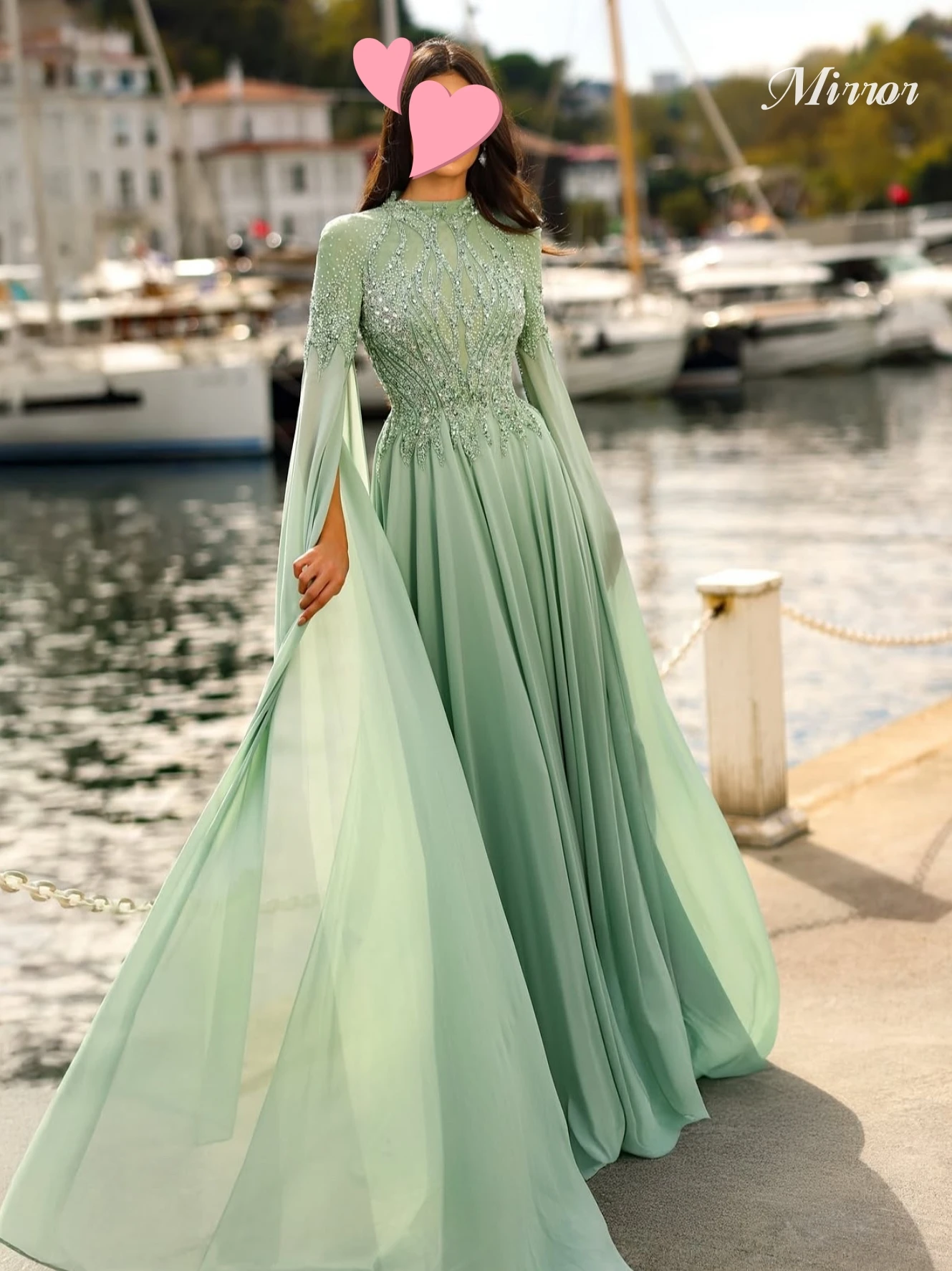 Mirror Dress Elegant Vintage Sweet Green Beads Lace Chiffon A-Line Customize Formal Occasion Prom Dress Evening Party Gowns