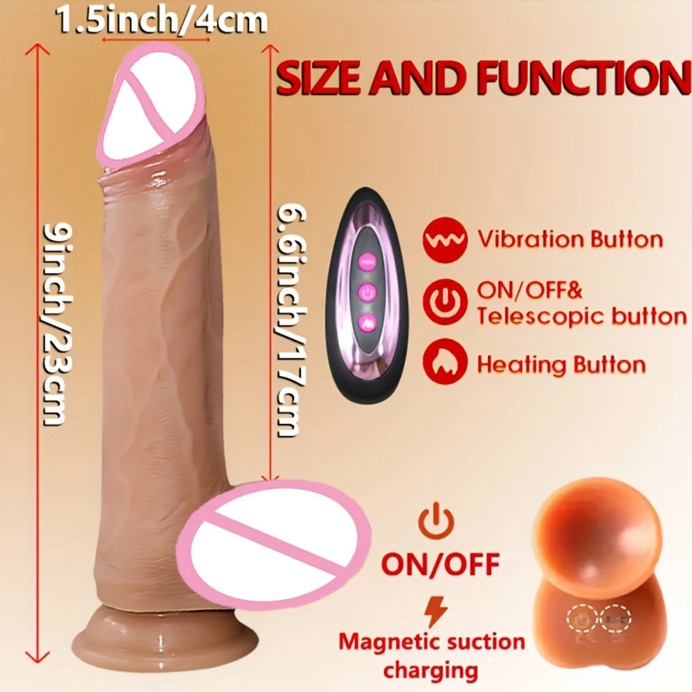 9'' Ultra-Realistic Thrust Retractable Dildo Vibrator with 10 Retractable Functions 10 Vibration Modes Rotating Heat Soft And Re - Image 5