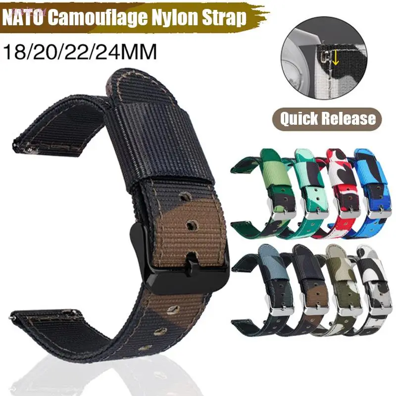 Camouflage Canvas Nylon Strap 18mm 20mm 22mm 24mm for Samsung Galaxy Watch 5 4 Active 2 Sport Smart Watch Band for Huawei GT 2/3