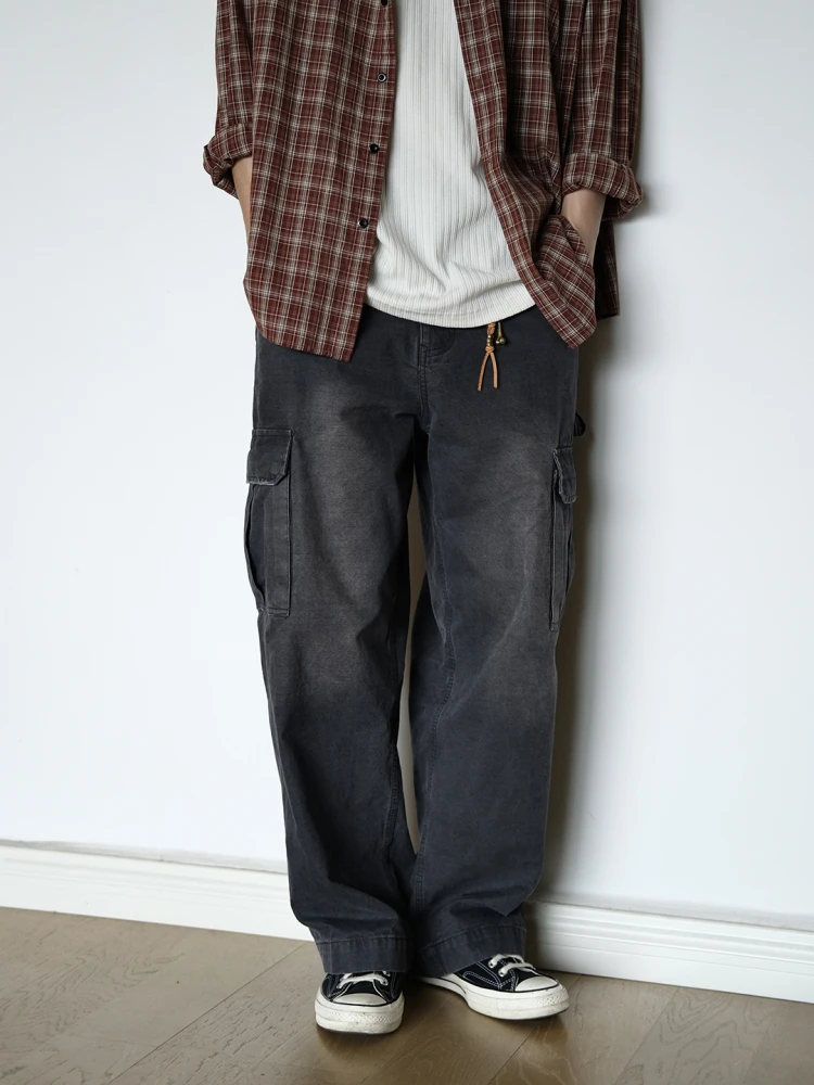 

Retro American Waed Ctc Boat Head Ruler Men's Straight Loose Casual Wide Leg Long Pants Workwear Trousers Breathable Autumn