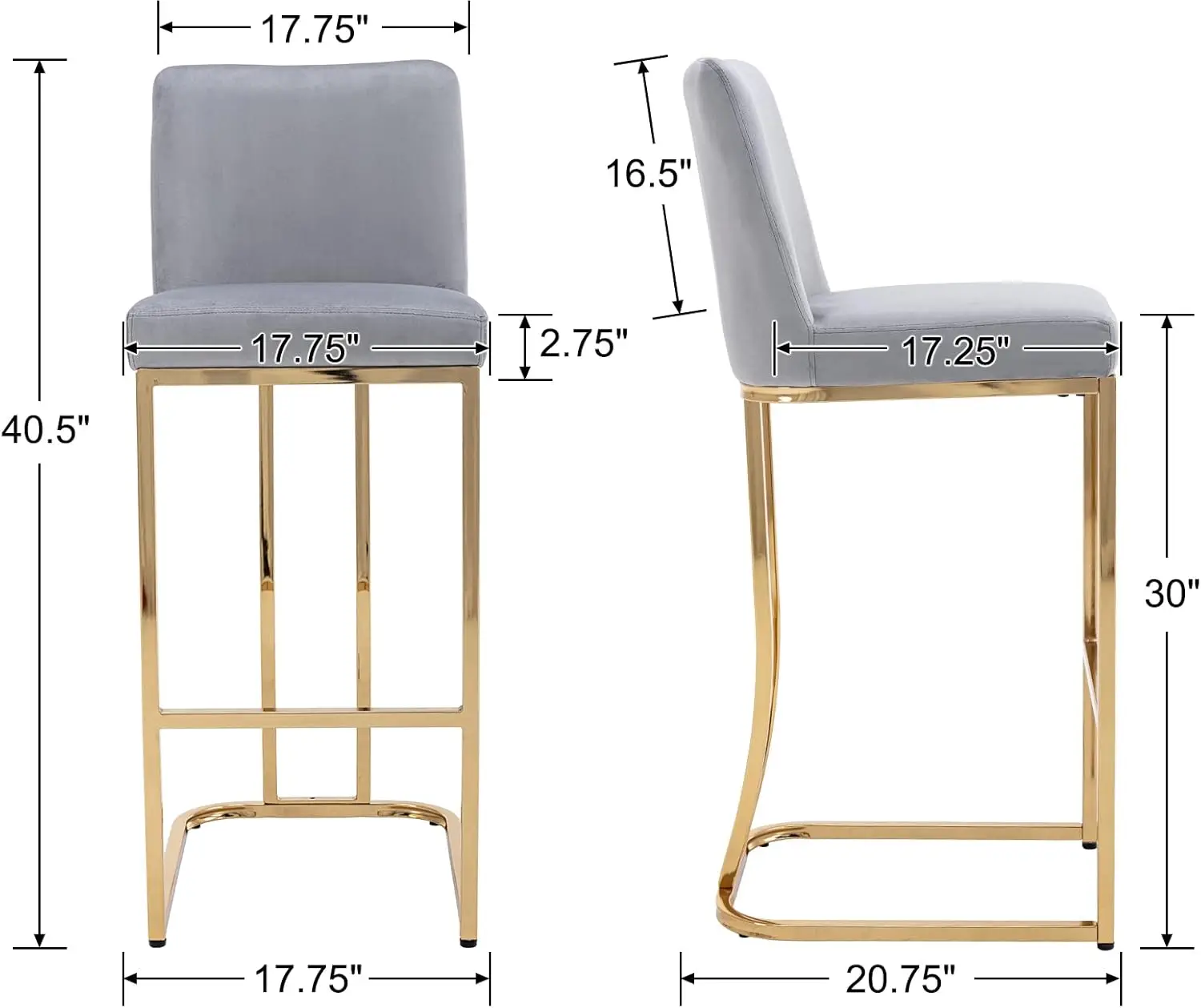 Wahson-Taburetes de Bar de tela moderna para cocina, Juego de 2 taburetes de altura de mostrador tapizados de terciopelo, dorados, 29 pulgadas, H