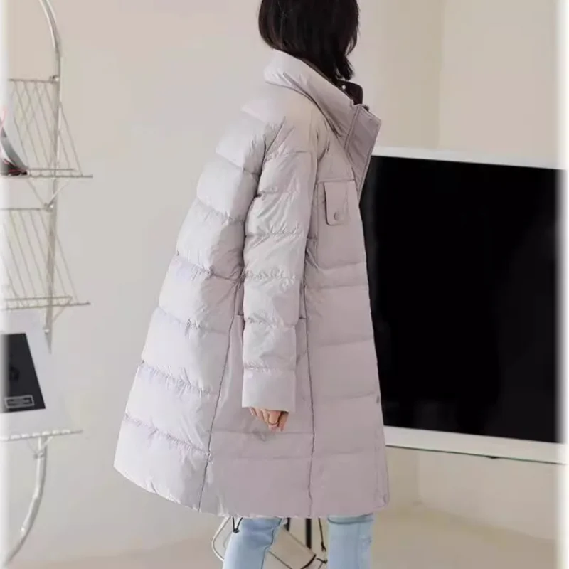 Women\'s Down Jacket Winter New Outerwears Stand-up Collar Loose Warm Coats Down Korean Simple Snow Mid-length Puffer Coats