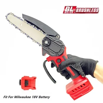 Fit for Milwaukee 18V Battery Electric Chainsaw 6 inch Cordless Chain Saw Pruning Cutting Garden Woodworking Power Tools