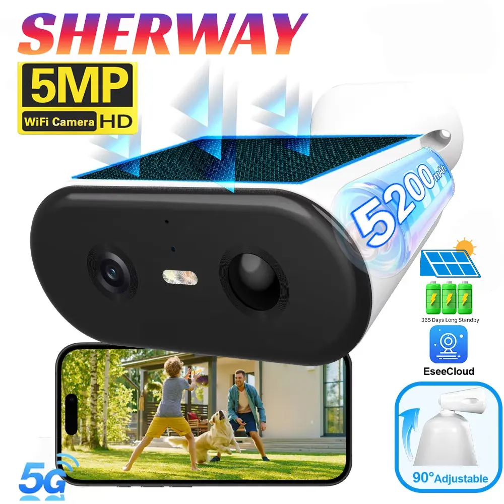 

2K Solar Security Camera 5MP Outdoor Wireless 2.4G&5Ghz Wifi Camera Battery Cam PIR Auto Tracking IR Night Vision Surveillance