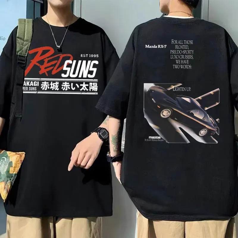 2024 Japanese Anime Drift Initial D Akagi RedSuns Printed Tshirt Manga Men T-shirts Skyline GTR JDM Racing Graphic T Shirt Tops