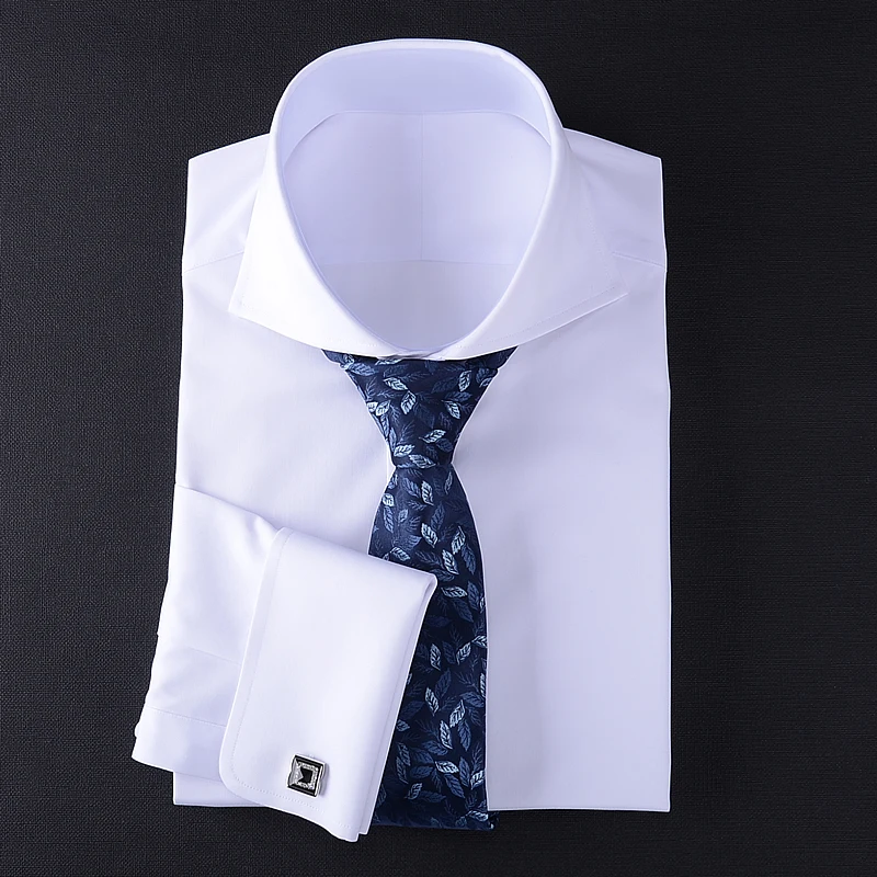 Classic French men\'s long sleeved shirt with contrasting colla  retro gentleman collar white collar boss shirt for men