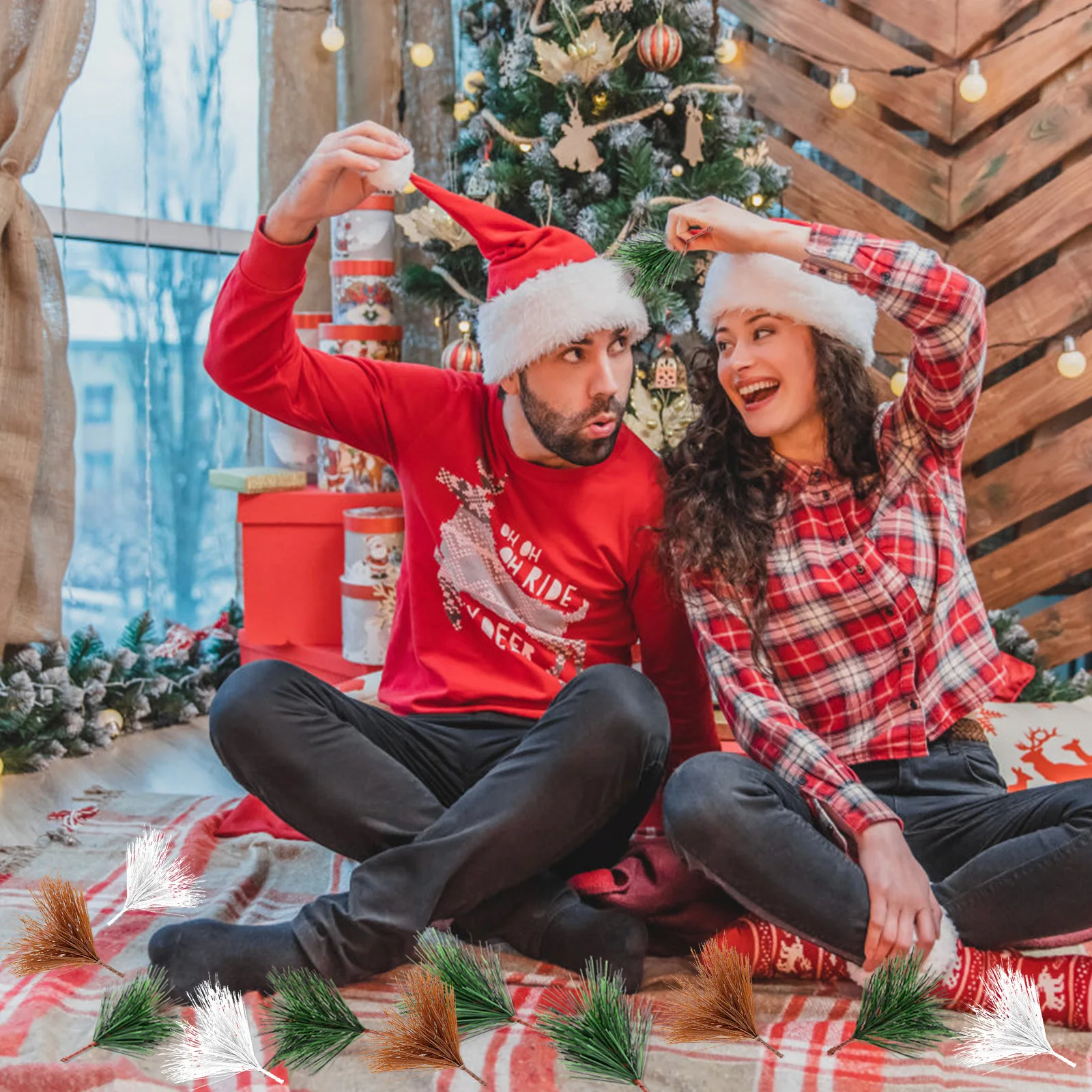 

30Pcs Realistic Pine Needle Accessories Lightweight Plastic Lifelike Christmas Holiday Wedding Party DIY Supplies