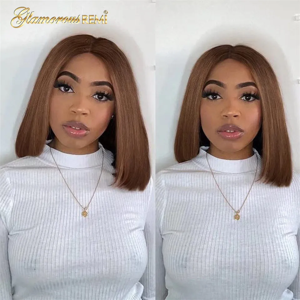 

Brown Straight Human Hair Bob Wig Preplucked Brazilian Glueless Straight Bob Wigs For Women Straight HD Lace Human Hair Lace Wig